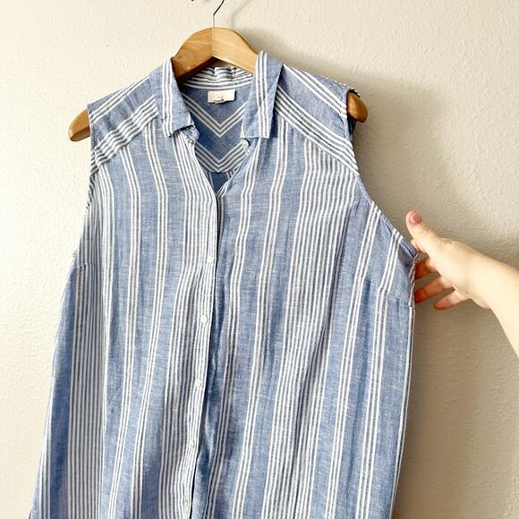 J. Jill Cotton Blue/White Stripe Sleeveless Split Side Tunic Top women's size XL - Picture 4 of 11